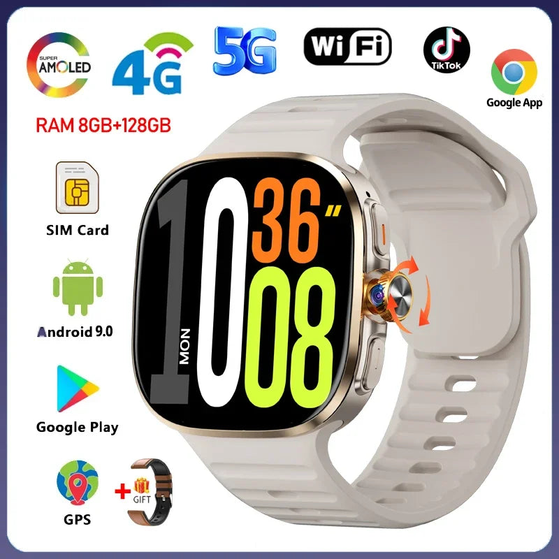 8GB+128GB RAM 4G/3G Smart Watch 2.40 inch AMOLED 2100mah Battery 900W Camera GPS WIFI Google APPS Download Smartwatch Android 10