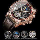 POEDAGAR Luxury Automatic Male Watch Date Week Luminous Waterproof Tourbillon Men Watch Leather Fashion Mechanical Men's Watches