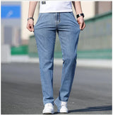 2025 Summer New Men's Loose Gray Jeans Fashion Casual Stretch Straight-leg Denim Pants Male Light Blue Men's Trousers