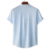 Men's Summer Cotton Linen T-shirt Beach Style Short SLeeve Henley Neck Vacation Hawaii Casual Lightweight Breathable Cozy Tops