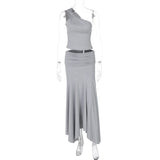 Tossy Fashion Pleated 2 Piece-Set Long Skirt For Women Off-Shoulder Cropped Pullover Top And Slim Long Skirt Sets Female Outfits