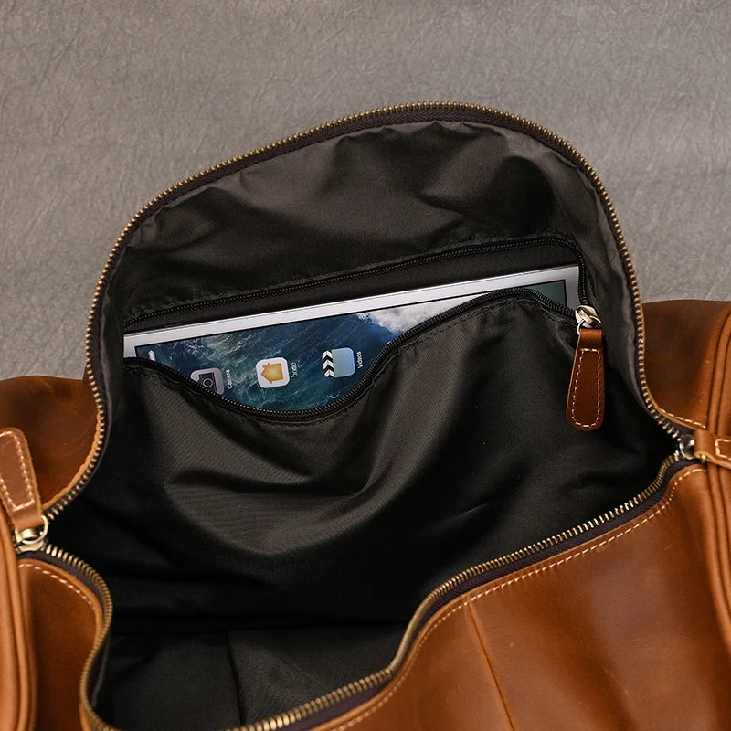 Natural Cowskin Travel Bags Waterproof Men's Leather Overnight Bag Handbag For Plane Luggage Men Male Weekend Bag Business 55cm