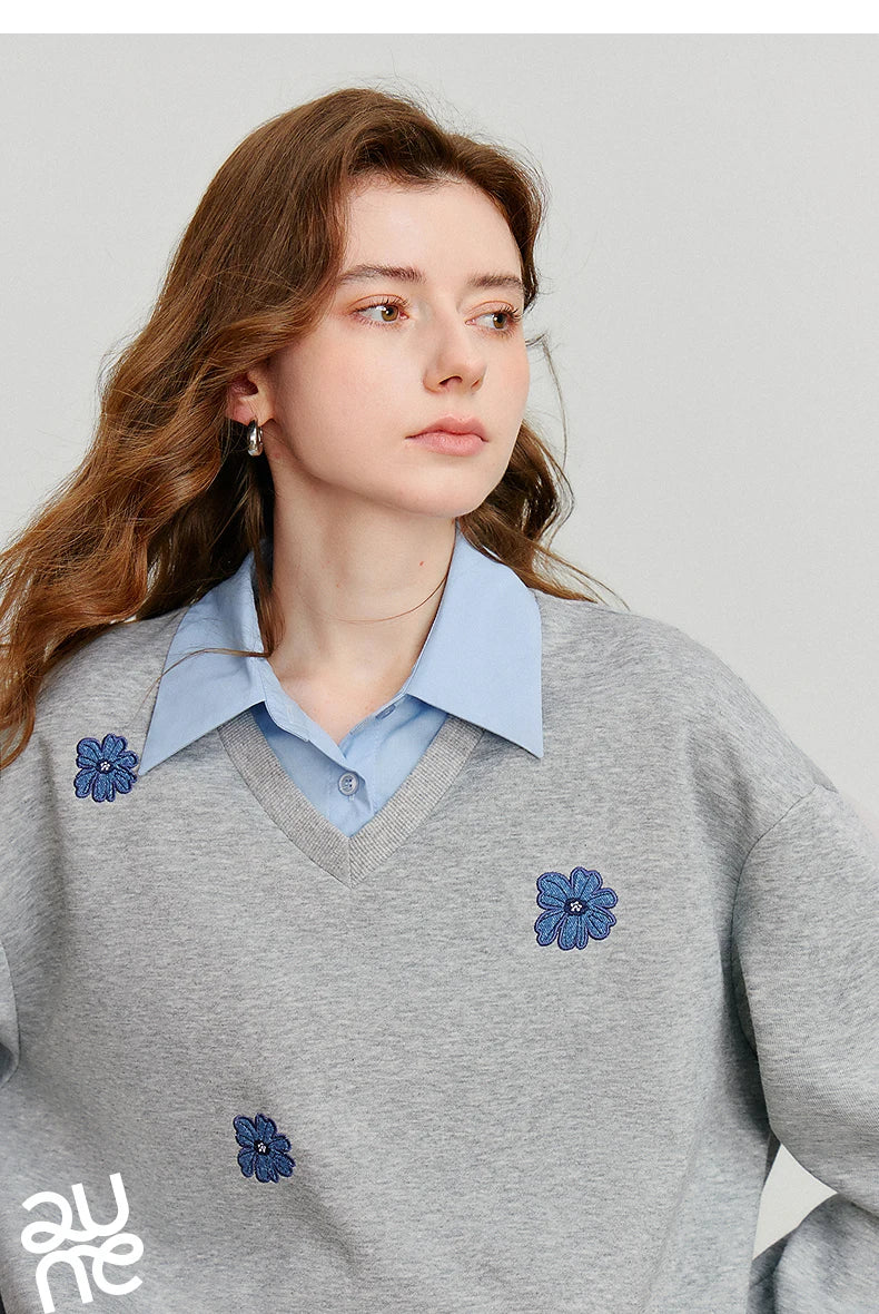 Women's Floral Embroidered Layered-Look Sweatshirt
