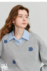 Women's Floral Embroidered Layered-Look Sweatshirt