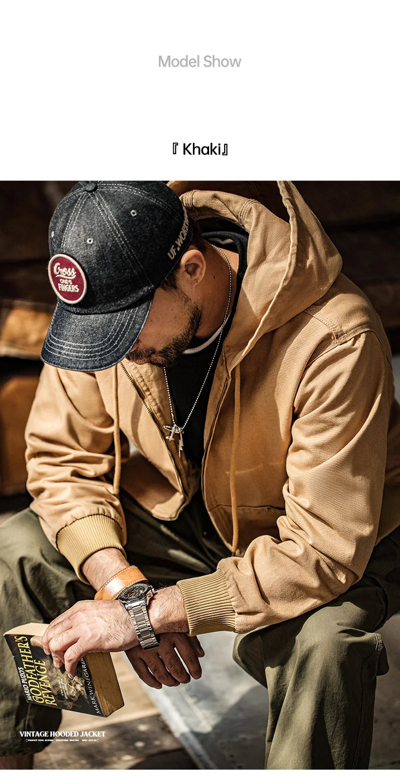 Maden J130 Heavyweight Canvas Hooded Jacket for Men