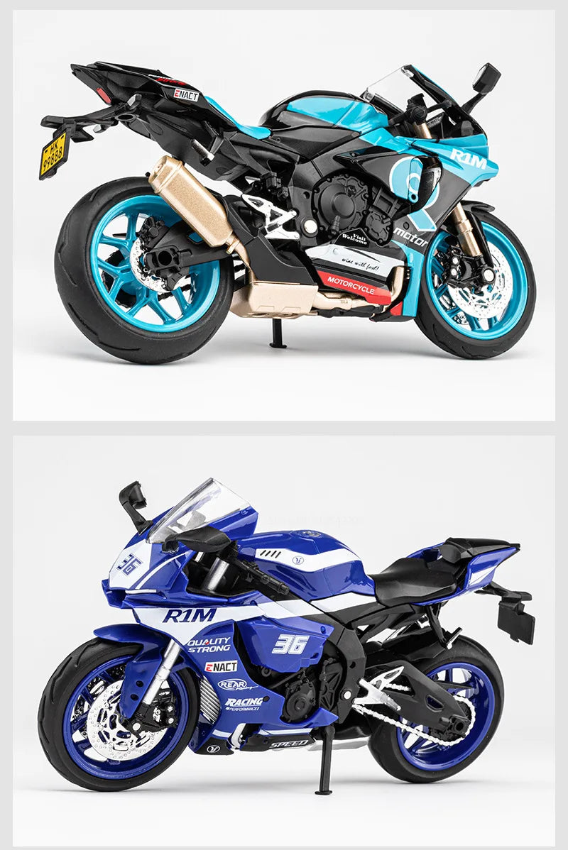 1/12 Yamaha R1M Toy Motorcycle Model Alloy Diecast with Shock Absorption Simulation Scale Motorcycle Model Toys for Kids Gifts
