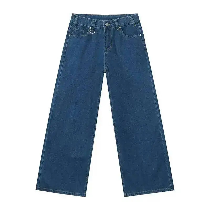 Men's Washed Blue Loose Straight-Leg Jeans