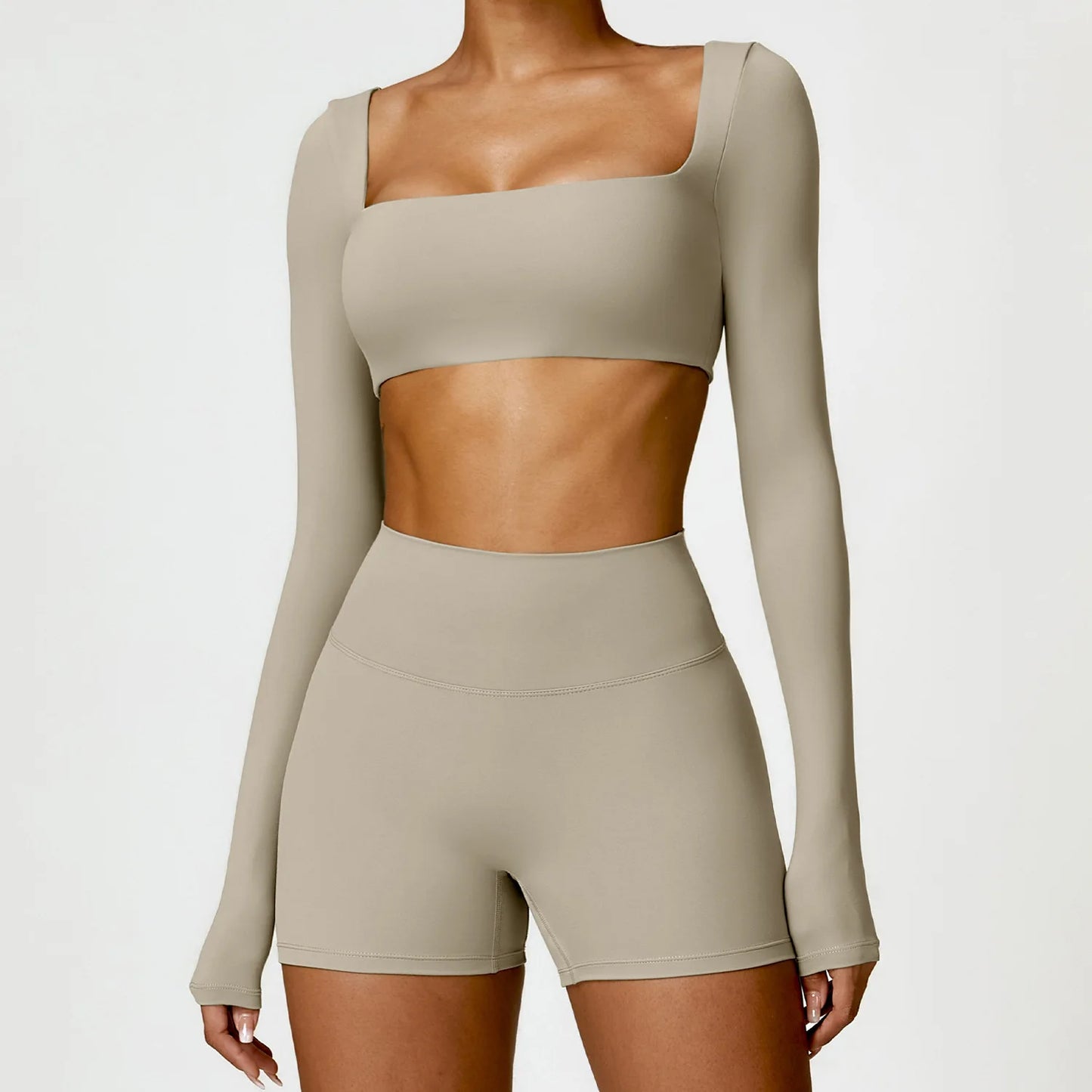 2-Piece Women's High-Waist Yoga Set – Seamless Long Sleeve Workout Suit
