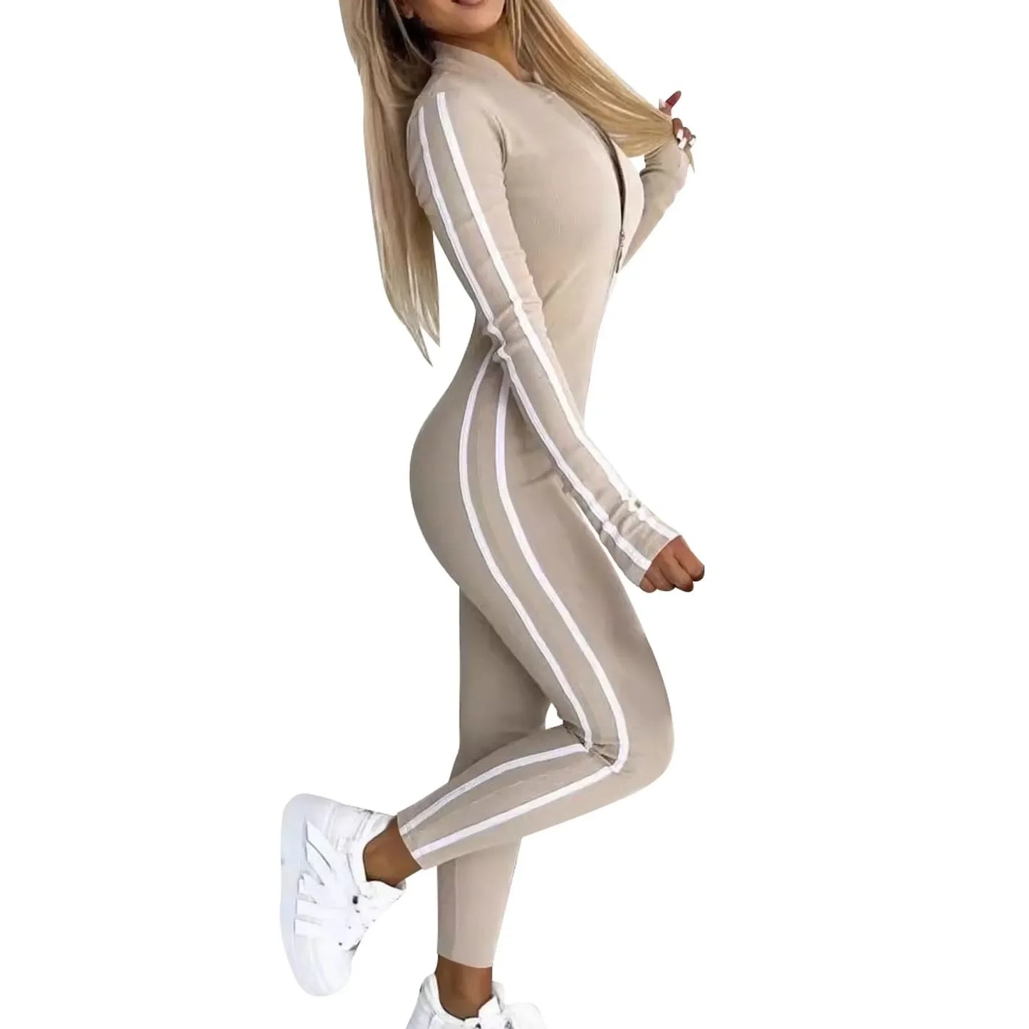 Winter Warm Slim Fit Half-Zip Jumpsuit | Elegant One-Piece Yoga & Sports Overalls