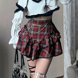 Red Plaid Gothic High-Waist Mini Skirt | Alt Fairycore Y2K