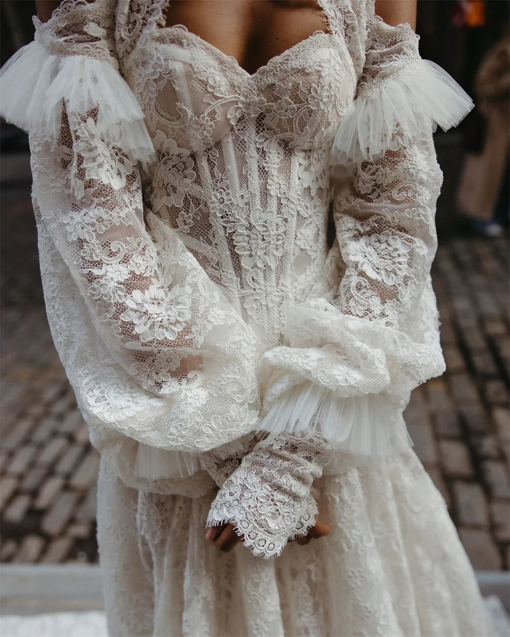 Kyoto Customized Lace Embroidery Two-piece A-line Wedding Dress Detachable Long Sleeves vestidos de novia Luxurious Formal 2025