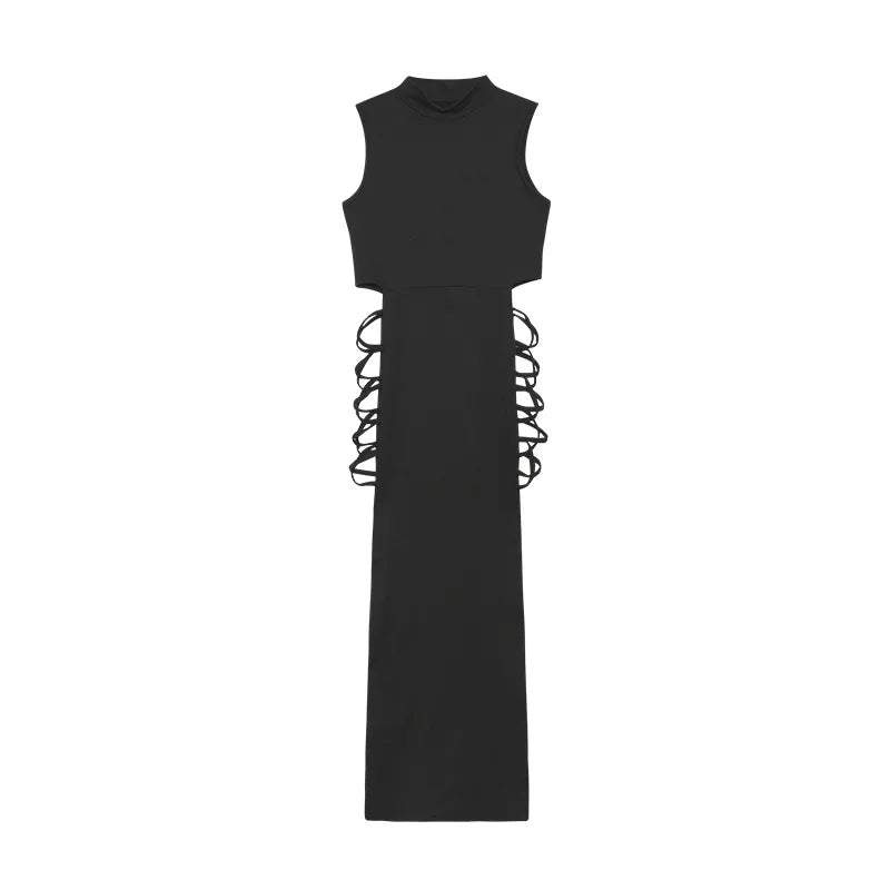 Sleeveless Turtleneck Bandage Slit Dress