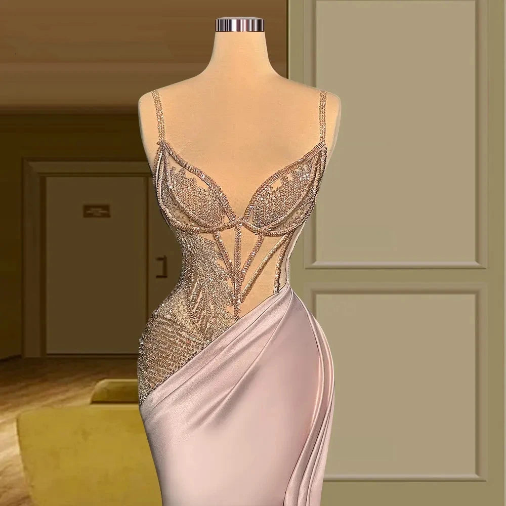 Elegant Satin Mermaid Evening Gown | Sweetheart Spaghetti Strap