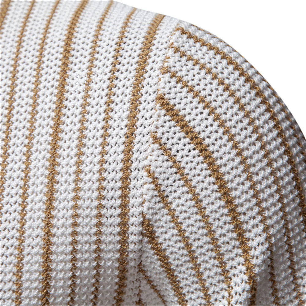 Men's Striped Mesh Polo – Contrast Panel, Breathable