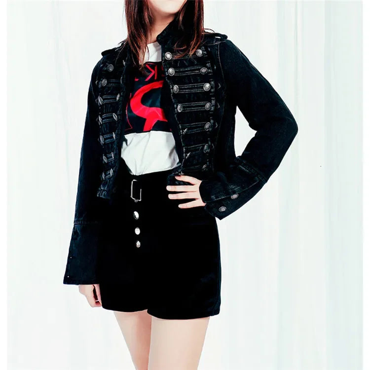 Split-Button Cropped Denim Jacket – Streetwear Jean Outerwear