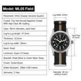 Militado ML05 Vintage Watch VH31 Sweep Second Movement Domed Sapphire Crystal With High Clear AR Coating Luminous 38mm Watches