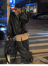 Men’s Oversized Hooded Faux Leather Jacket