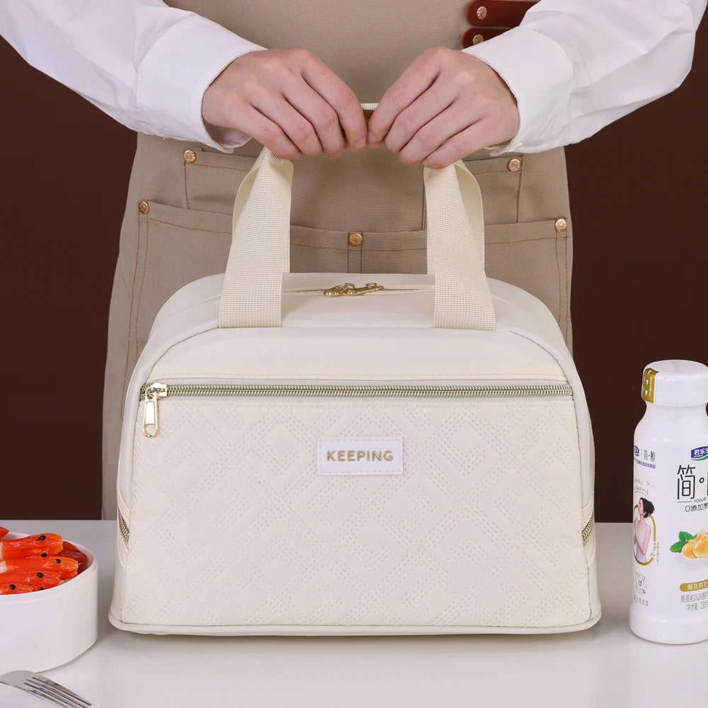 Portable Lunch Bag for OL Women Thermal Insulated Lunch Box Tote Cooler Handbag Waterproof Bento Pouch Office Food Shoulder Bags