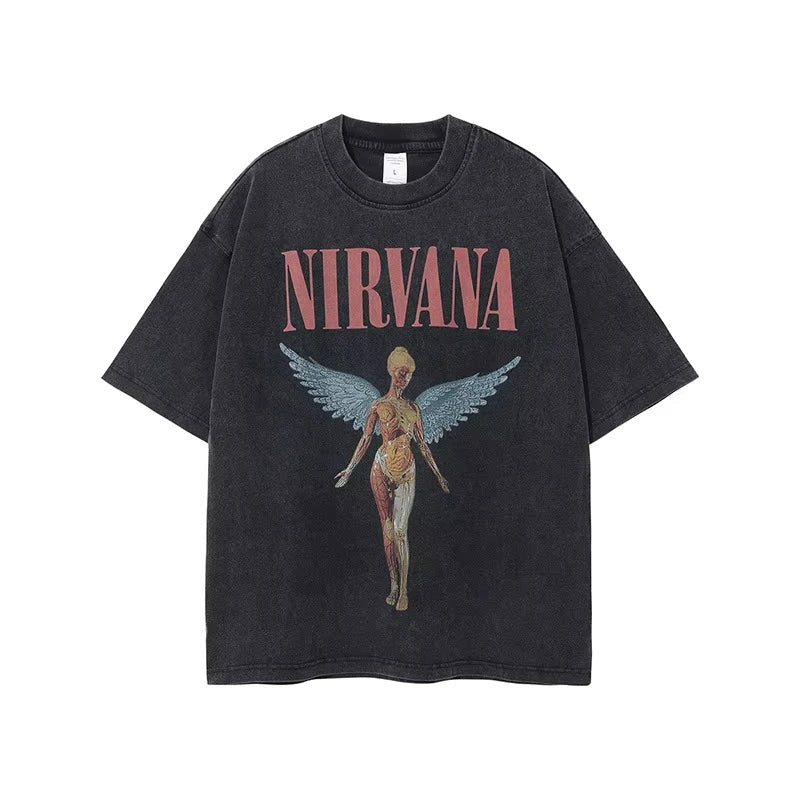 Nirvana In Utero Washed Cotton Oversized T-Shirt — Retro Y2K Streetwear Tee