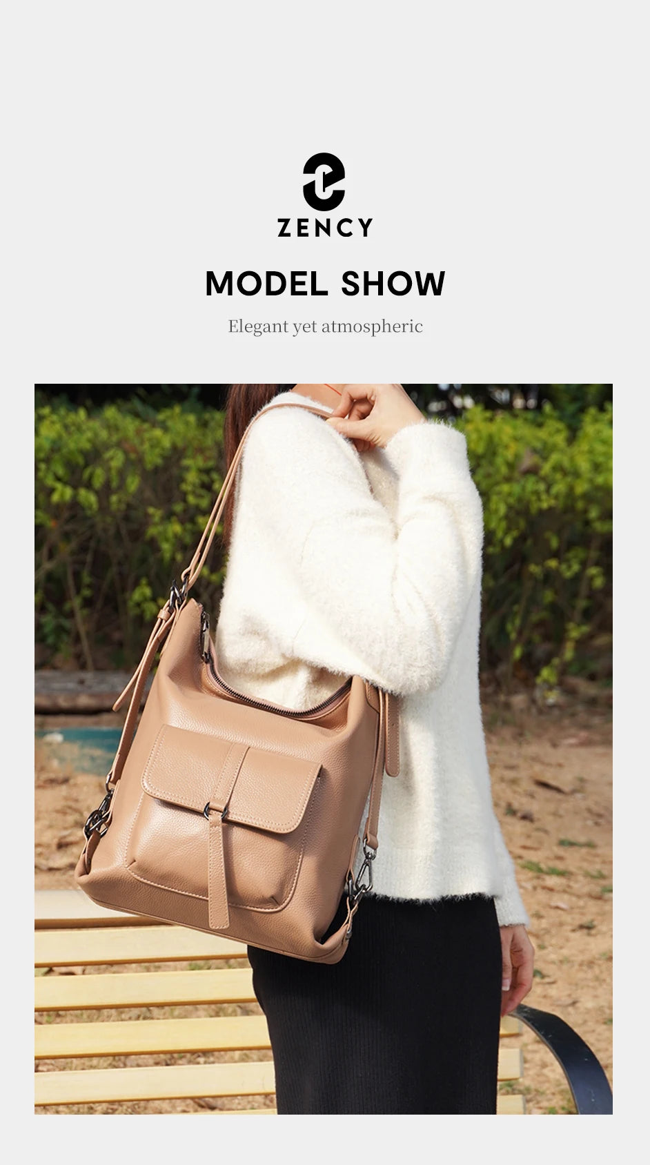 Zency Fashion Women Shoulder Bag 100% Genuine Leather Large Capacity Handbag Multifunction Use Satchel Crossbody Messenger Purse