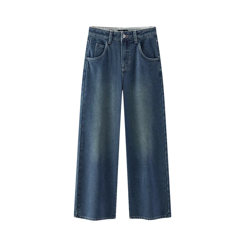 Women's High-Waist Fleece-Lined Wide-Leg Jeans