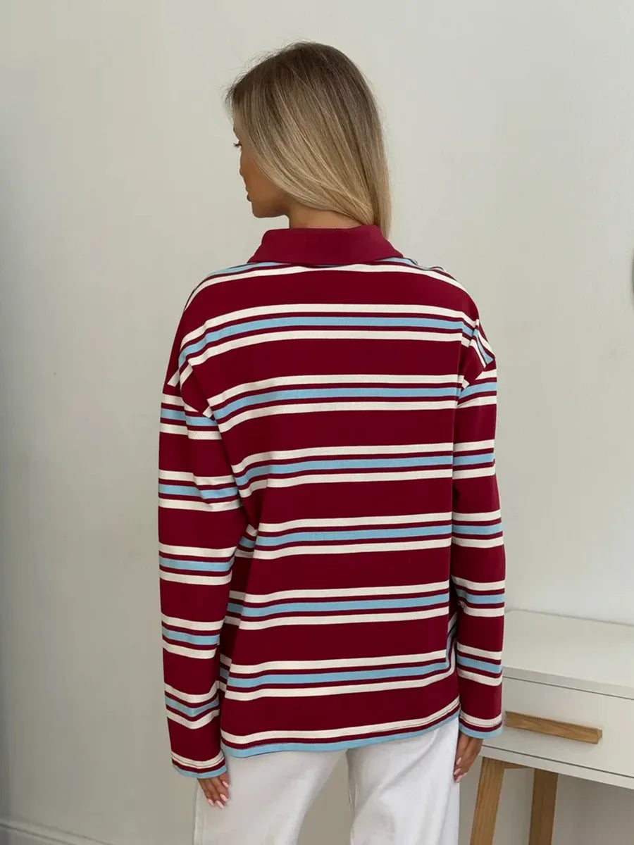 Vintage Striped Oversized Polo Shirt