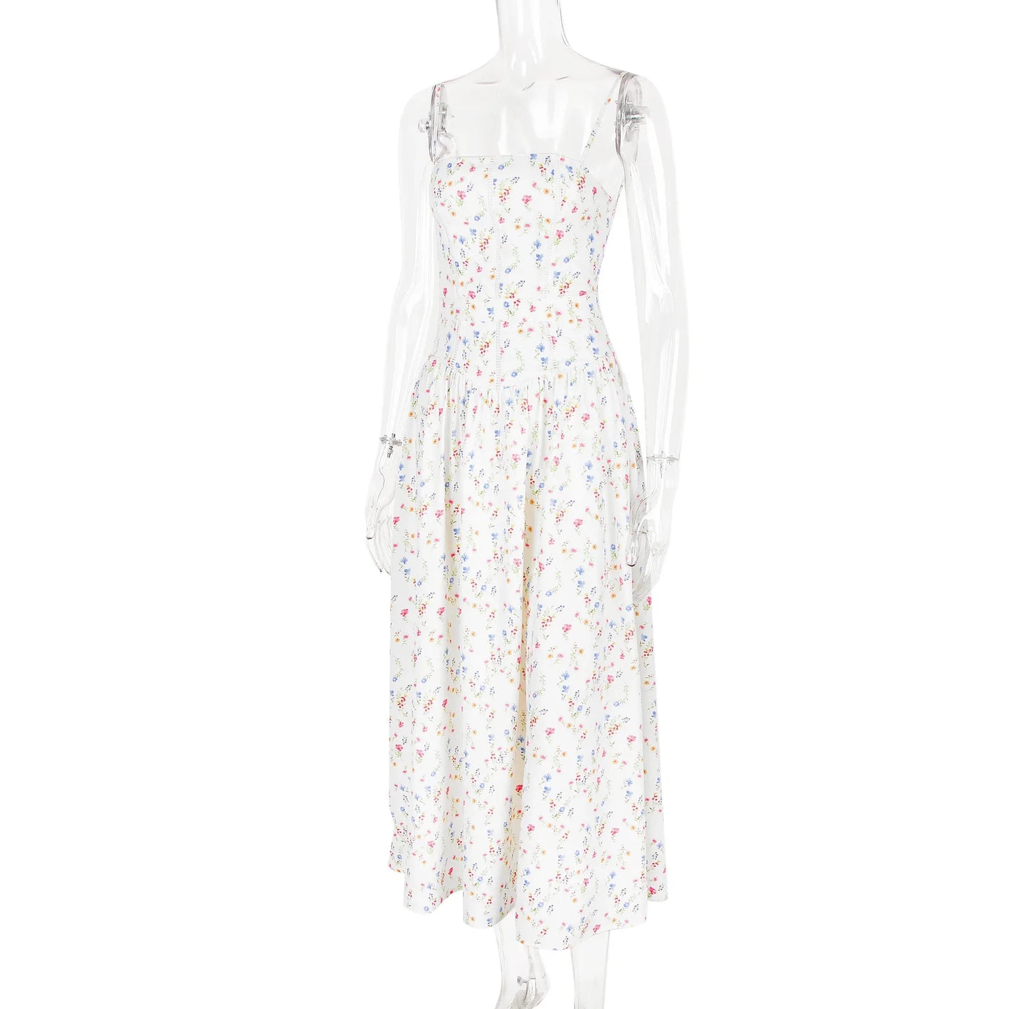 Floral Print Spaghetti Strap Midi Sundress - Elegant Boho Chic Summer Beach Dress