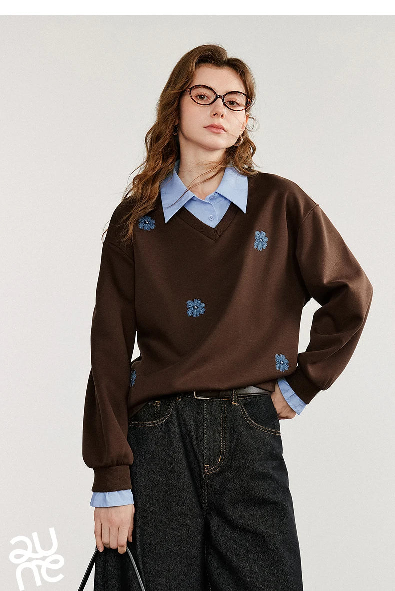 Women's Floral Embroidered Layered-Look Sweatshirt