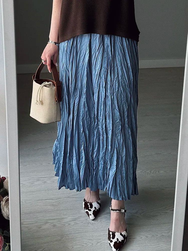Women's Pleated Maxi Skirt – Elegant A-Line Beach Style