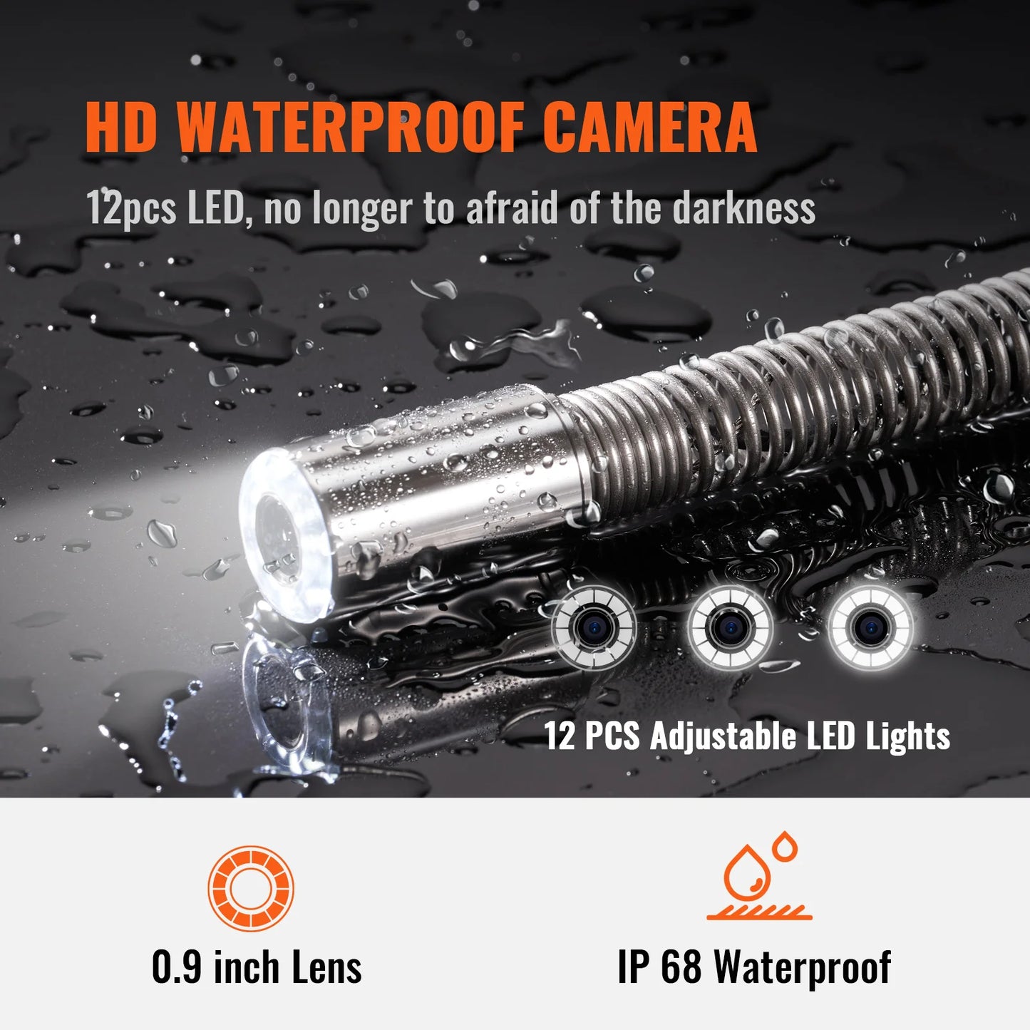 SucceBuy Sewer Camera with 512Hz Locator IP68 9" Pipeline Inspection Camera w/DVR Function w/12 Adjustable LED and 16 GB SD Card