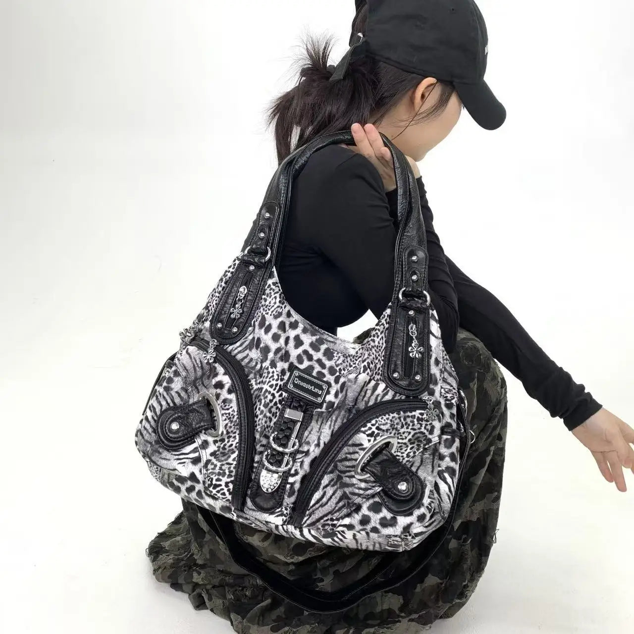 Y2K Leopard Print Shoulder Bag – Vintage Maillard Style