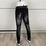 Men's Slim-Fit Distressed Black Grey Denim Jeans