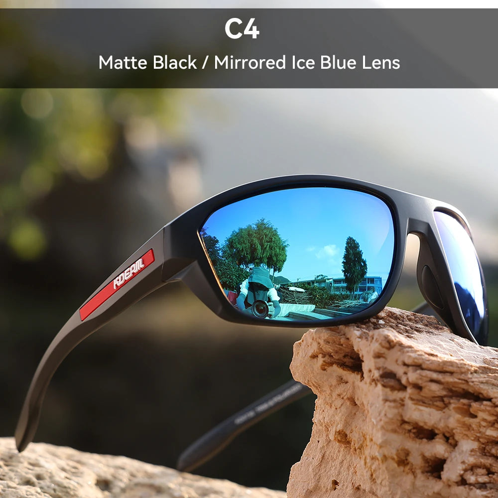 KDEAM All Black Fishing Sunglasses Polarized Performance Sports Sun Glasses For Men TR90 With Skull Case Category 3