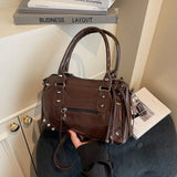 Vintage Rivets Pillow Bag Large Capacity Zipper Single Shoulder Bag Top Handle Patent Leather Crossbody Women's Bag Women