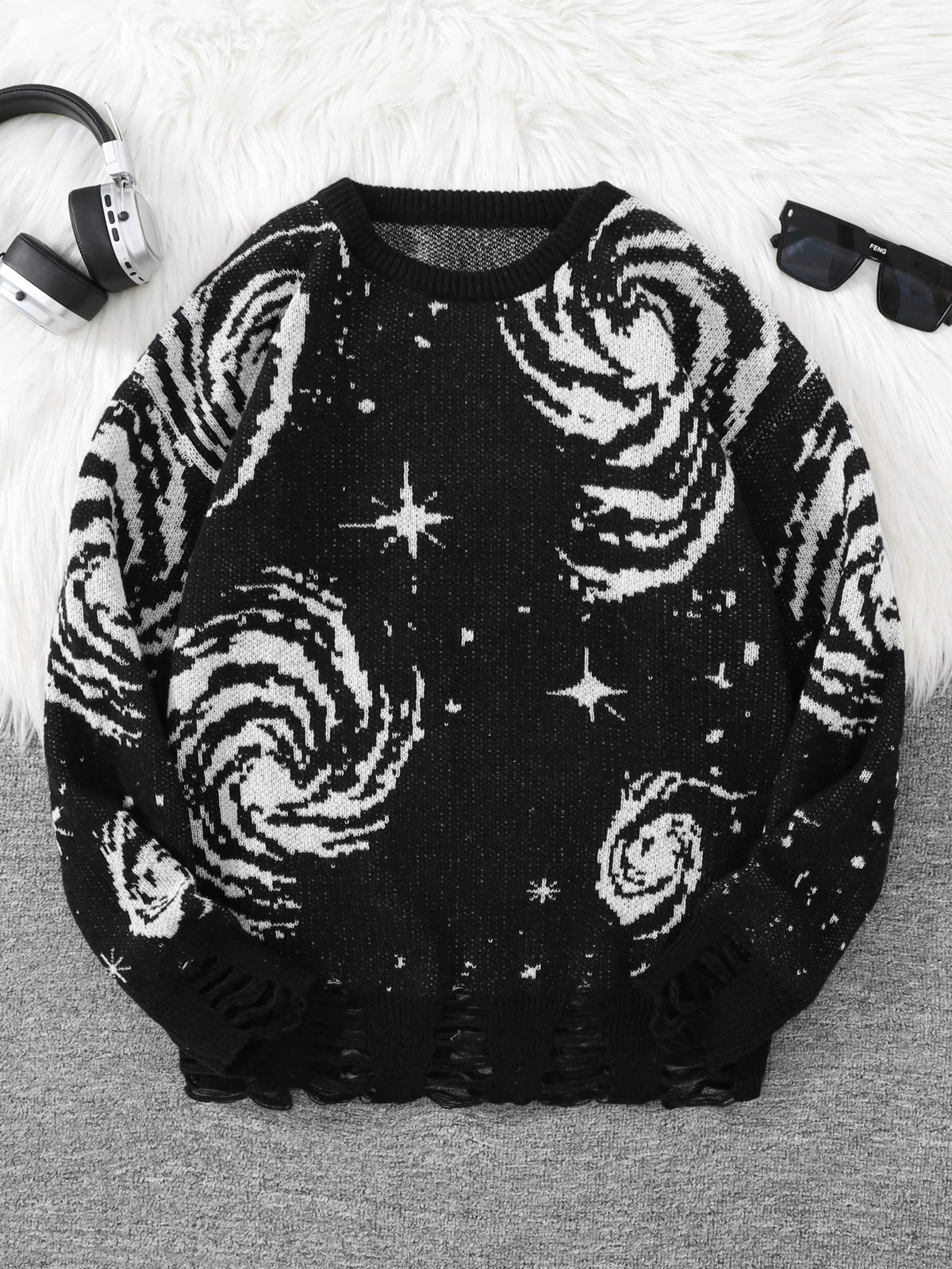 Men's Abstract Star Knit Crew Neck Sweater