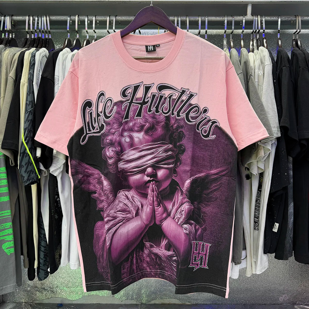 Oversized Rhinestone Cotton Crew Neck T-Shirt