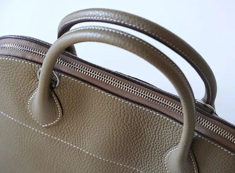 Premium Semi-handmade First-layer Cowhide Bowling Bag Portable Shoulder Large Shell Bag Commuting Temperament Versatile