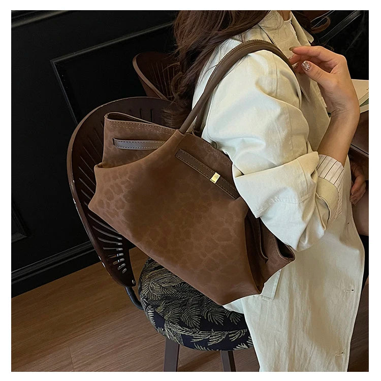 2025 Leopard Print Suede Women Tote Bag with Inner Pocket Underarm Bag Large Capacity Satchel Bag for Work Travel Purses Handbag