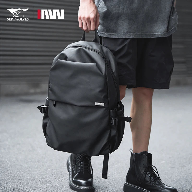 Septwolves Black Large Lapacity 16 Inch Laptop Backpack Man Women Leisure Business Waterproof PVC Leather School Bag Rucksack