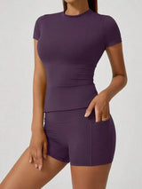 Women's Sculpting Sports Short Sleeve & High-Waist Shorts Set