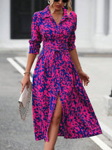 Elegant Print Belted Midi Dress