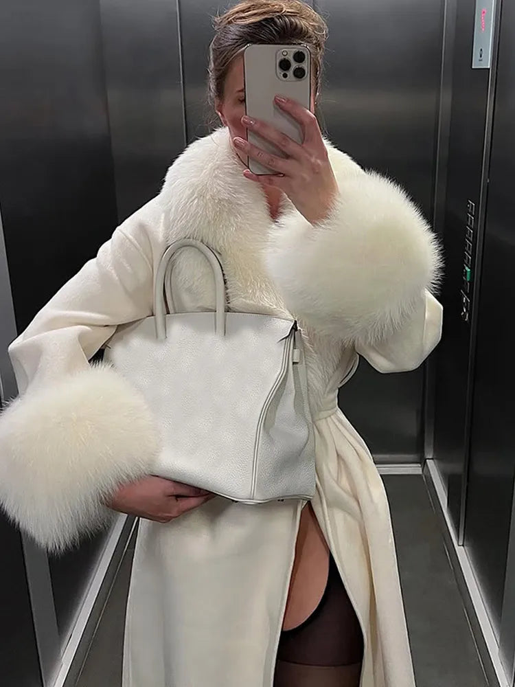 Faux Fur Patchwork Woolen Overcoat