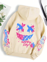 Happy Day Women's Oversized Graffiti Hoodie