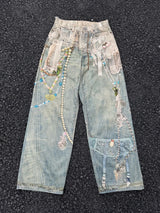 3D Pearl Chain Trompe L'Oeil Straight-Leg Jeans