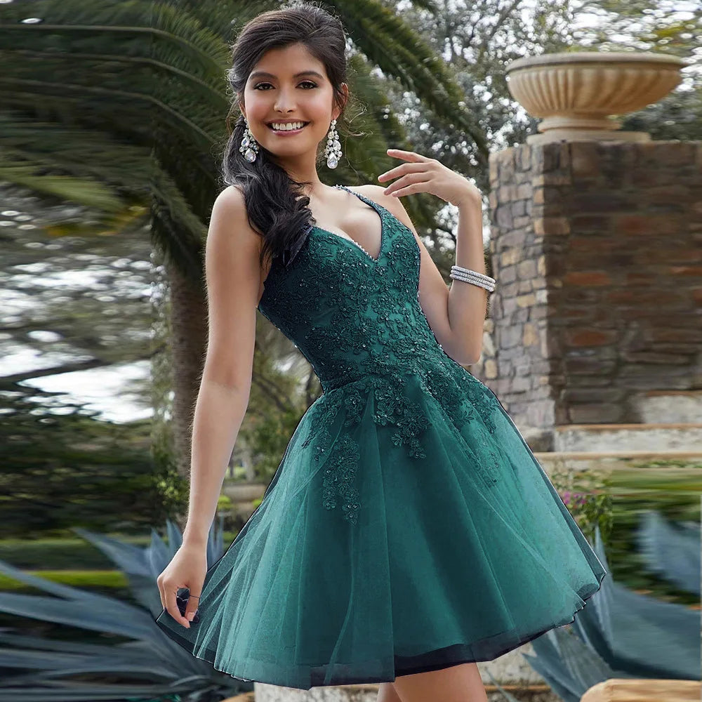 Customized Above Mini Skirt Spaghetti Straps Appliques Cocktail Sequins Backless Prom Party Gowns Homecoming Vestido De Fiesta