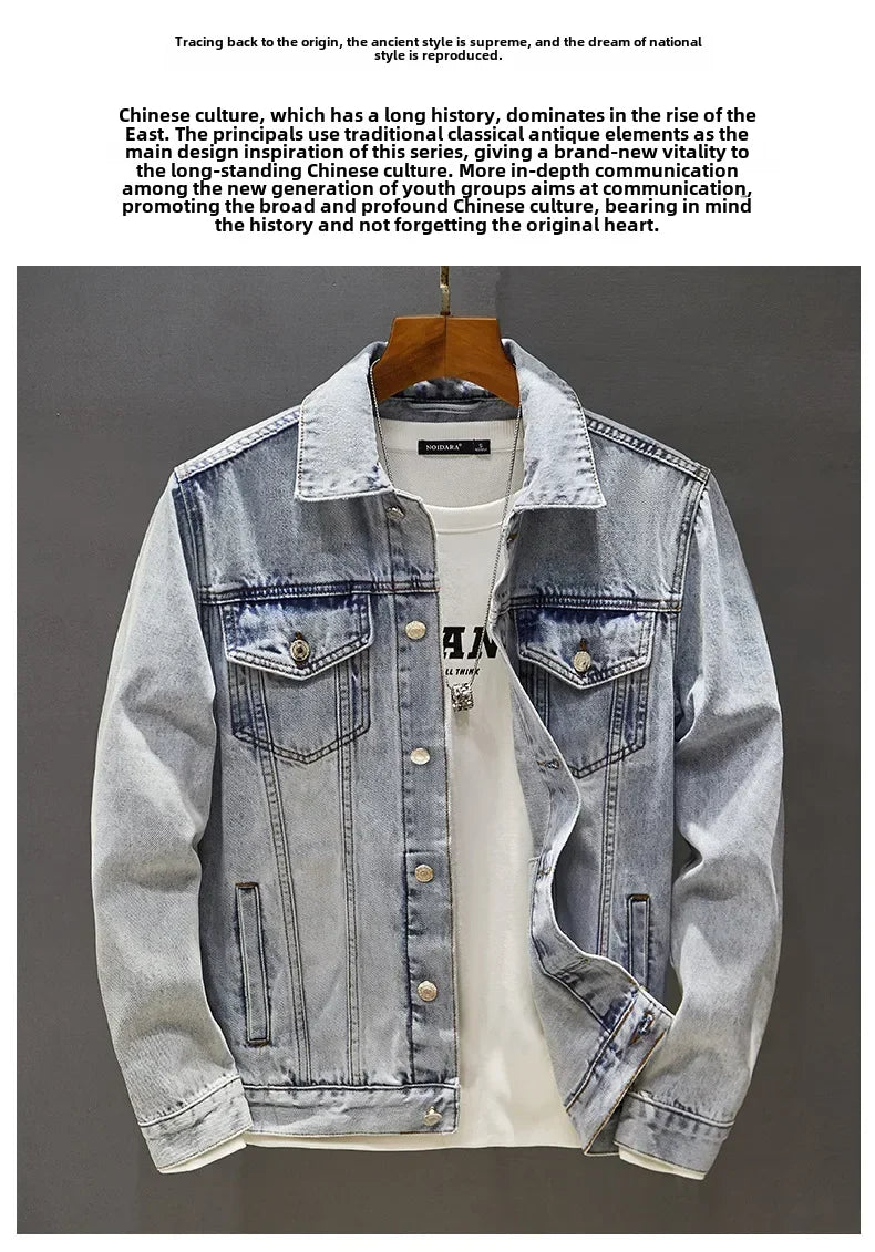 New Denim Jacket Mens Embroidery Trendy Jackets Casual Vintage Streetwear Coats Autumn High Street Embroidery Denim Jacket