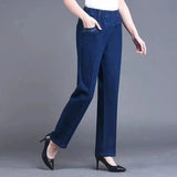 Women's Embroidered Straight-Leg Jeans | Elastic Waist