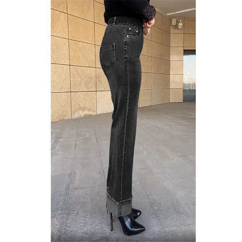 Women's Wide Leg High Waist Stretch Denim Jeans