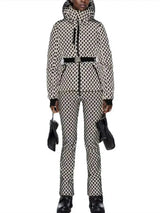 2026 Women's Winter Hooded Padded Sport Parkas Pants 2 PCS Set Belt Female Elegant Warm Windproof Skiing Coats Jackets Trousers