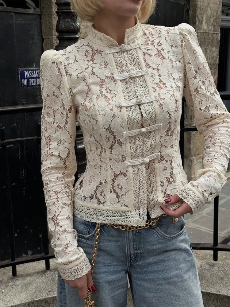 Summer Elegant Lace Hollow Out Party Blouse
